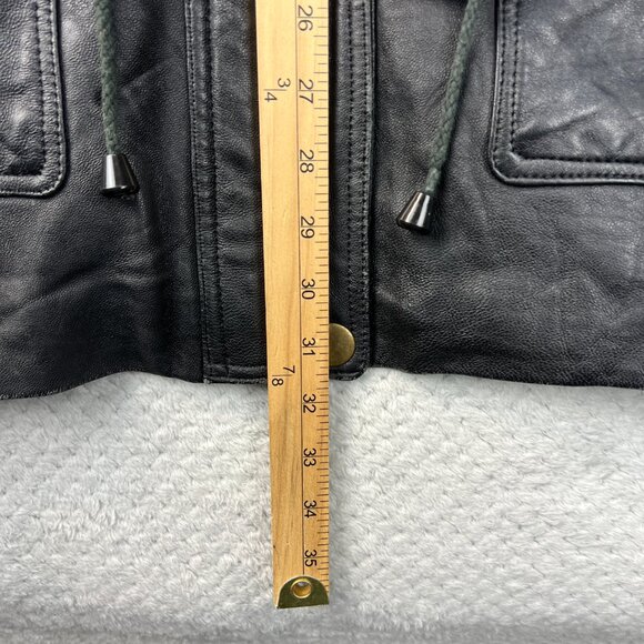 Vintage 90s Charles Klein Mens Leather Field Jacket Black Coat Waist Ties Sz XL - Picture 5 of 16